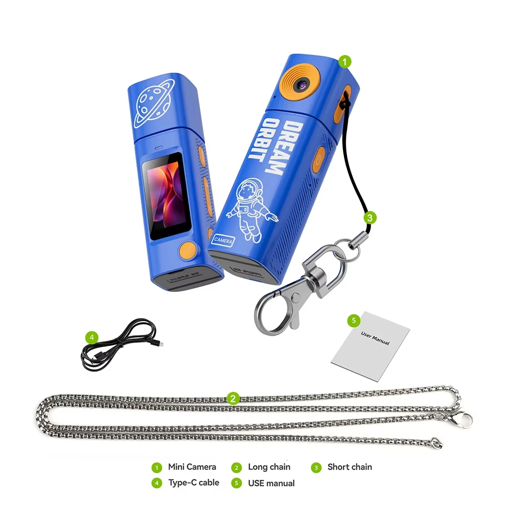 Ourlife 2K Daumenkamera 230 ° Flip-Lens Mini Digitalkamera Sehr Kleine Videokamera Tragbarer Schlüsselanhänger-Kamera