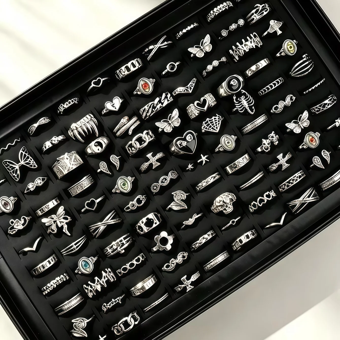 8/15/30/50/60Pcs/Lot Vintage Punk Hollow Stackable Unisex Rings Trendy Cool Multi-Element Mixed Match Finger Jewelry Daily Party