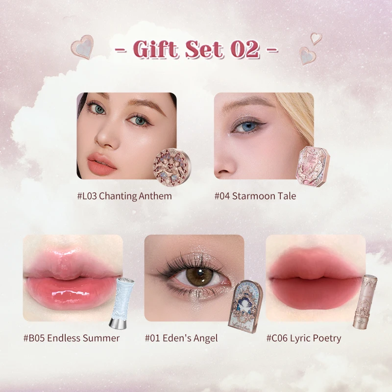 FlowerkWindows Alles-in-één make-upset Reismake-upset voor vrouwen Volledige kit Oogschaduw Zwaan Blush Kleine engel Lippenstift Bloem weet