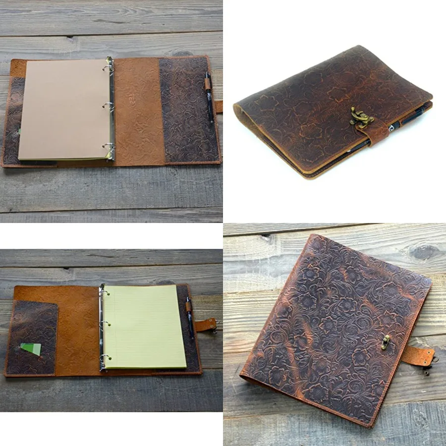 Leather A4 3 Ring 8.5" x 11" Binder Organizer Holder Writing Portfolio Multi Document Case with Removable Binder