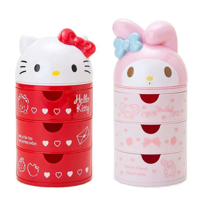 Hello Kitty Desktop Storage Box Cute Room Decoration with Cover My Melody Three-layer Sundry Storage To Send Girls Gifts. view 2