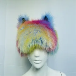 Imitation fur hat rainbow cat ear headwear festival funny dress hat party performance color fox hair warm hat