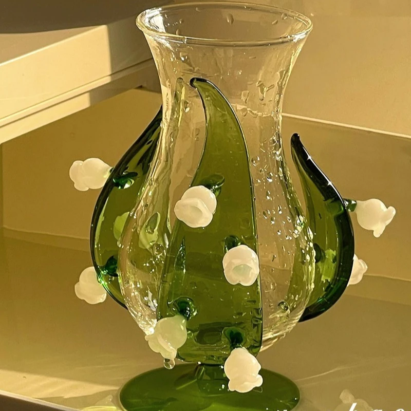 Handmade Glass Lily of The Valley Vase, Vintage Romantic Flower Drinking Glass, Unique Gift for Wedding Birthday Home Decor