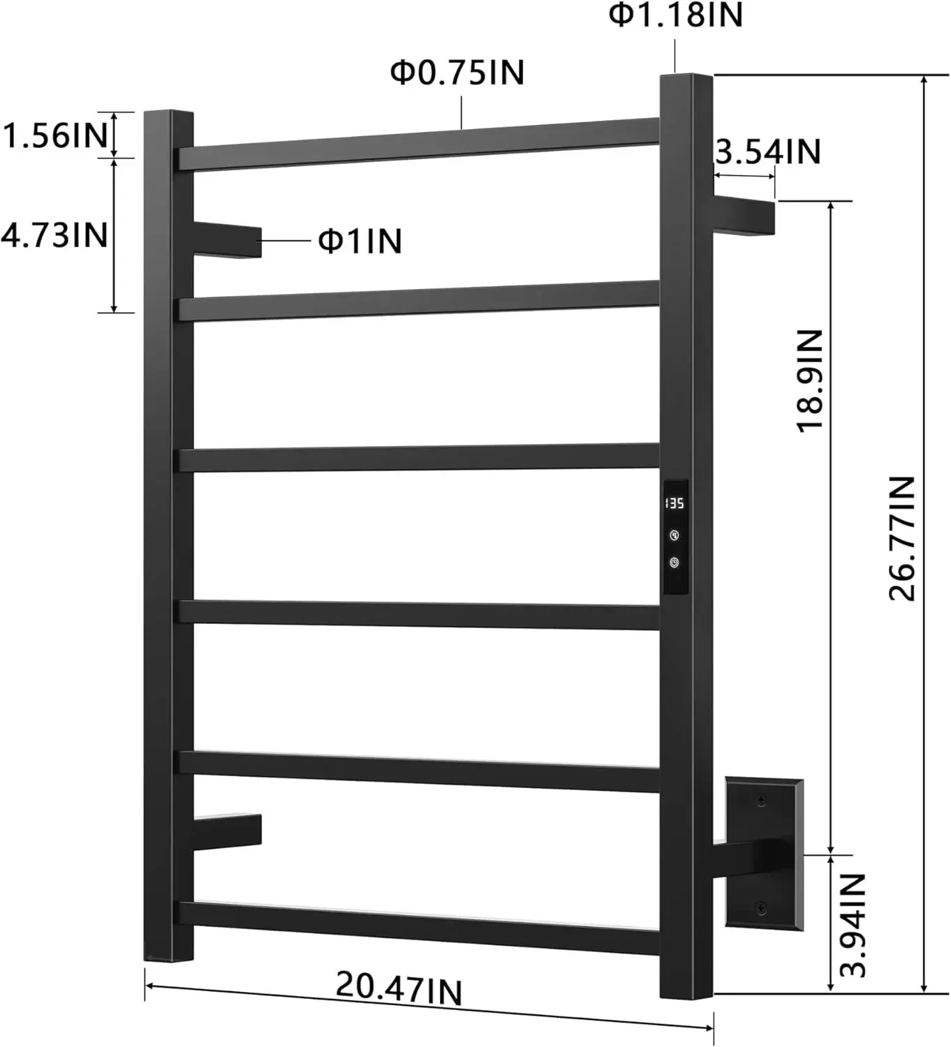 

[XMSJ] Вешалка для полотенец с таймером 24 часа, матовая черная вешалка для полотенец с подогревом для ванной комнаты, подключаемая/проводная, настенная, 6-барная, Elect