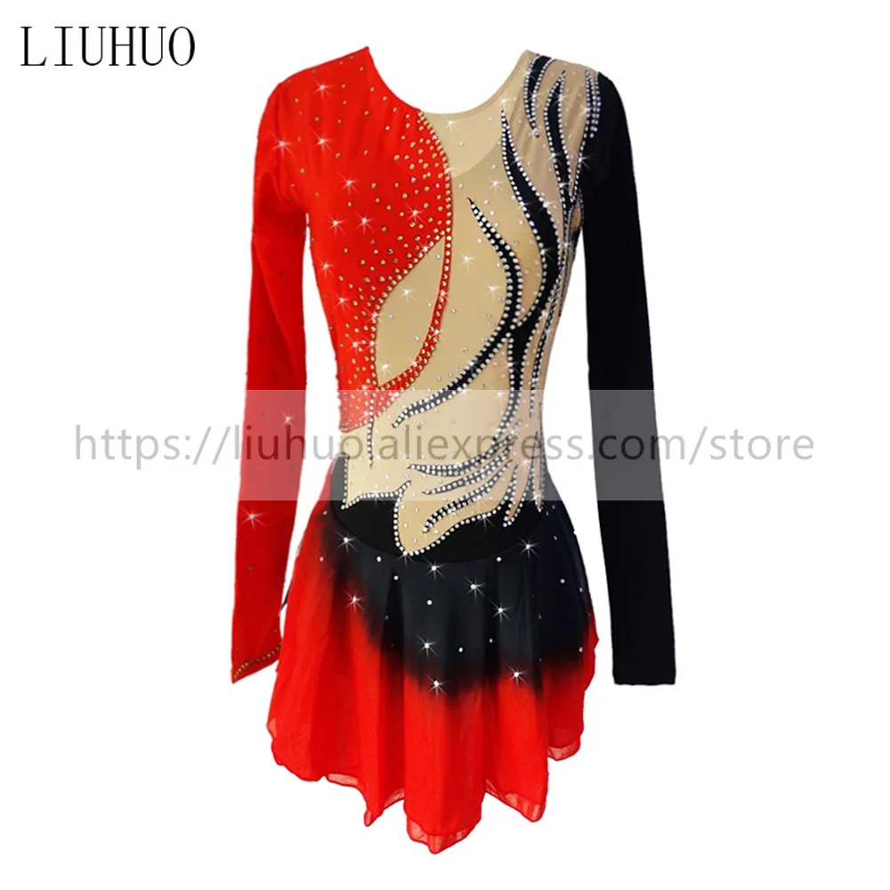 

LIUHUO Ice Figure Skating Dress Women's Girls' Red Black Dance Teens Ballet Rhythmic Gymnastics Competition Leotard Gradient