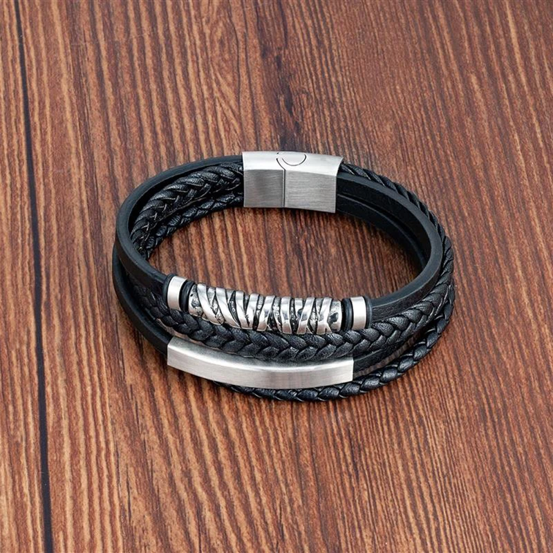 Bracelets Viking en cuir pour hommes, Bracelet multicouche en acier inoxydable, Bracelets tressés, accessoires de bijoux Punk pour Homme