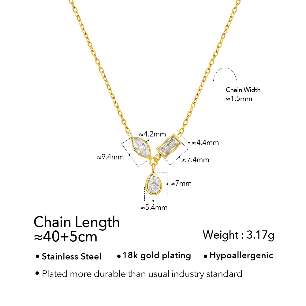 ENFASHION Para Mujer Rhombic Square Zircon Pendant Necklace For Women's Stainless steel 18K Plated Gold Simple Jewelry P253682