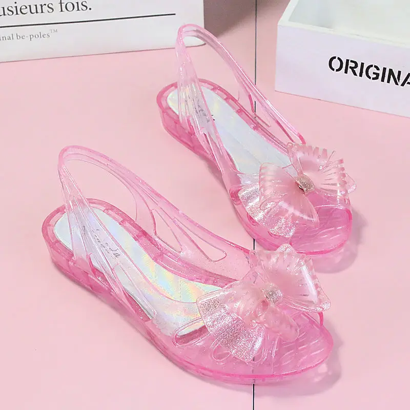 Jelly Summer 2024 Clear with Medium Heels Women\'s Shoes Footwear Bow Transparent Sandals for Woman Vintage Chic and Elegant Vip