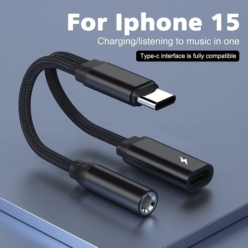 2-In-1 USB C To 3.5mm Type C Cable Adapter PD 60W Charging 32bit/384KHz DAC Audio Cable Aux Headphone Converter For iPad Samsung