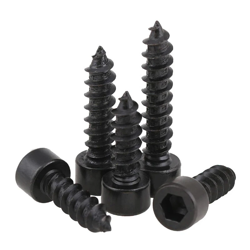 10/ 20/ 50pcs Black Carbon Steel Hexagon Socket Cap Head Self Tapping Model Screws M1.7 M2 M2.2 M2.3 M2.5 M2.6 M3 M3.5 M4 M5