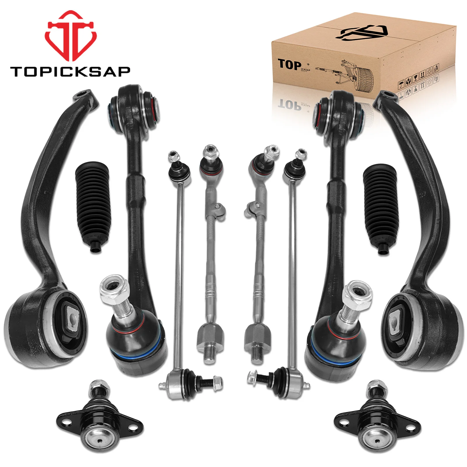 TOPICKSAP 12Pcs Front Forward Rearward Control Arm Tie Rod Assembly Kit for BMW E90 E91 X1 325xi 328xi xDrive 2006- 2013 2014
