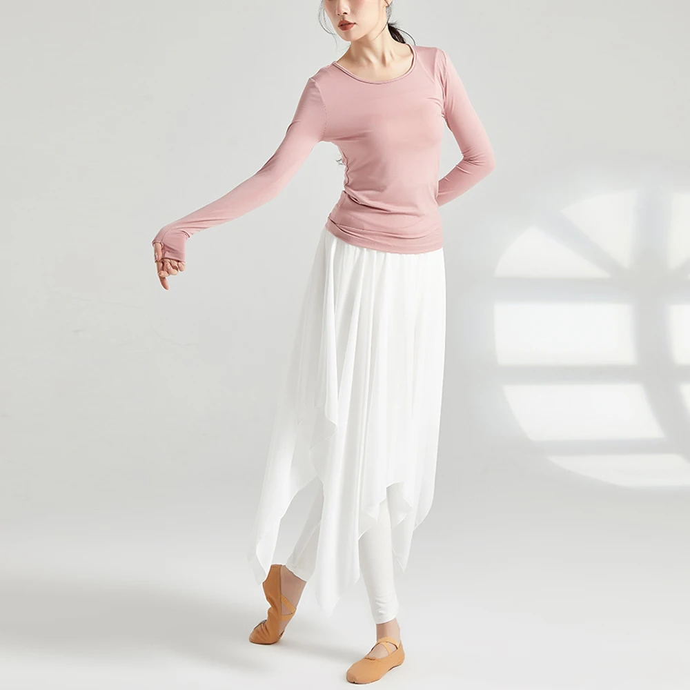 

Modern Dance O Neck Full Sleeve Top Women Clothing Black Red Pink Blue White Yoga Slim Stretch Shirts Sporty Gym T Shirt Woman