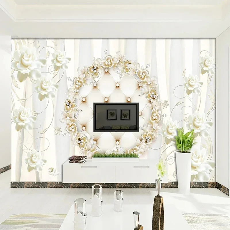 Custom 3D Soft Pack Simple Rose Pattern Wall Cloth Wallpaper For Living Room Background Wall Home Decor Mural 3D Papier Peint
