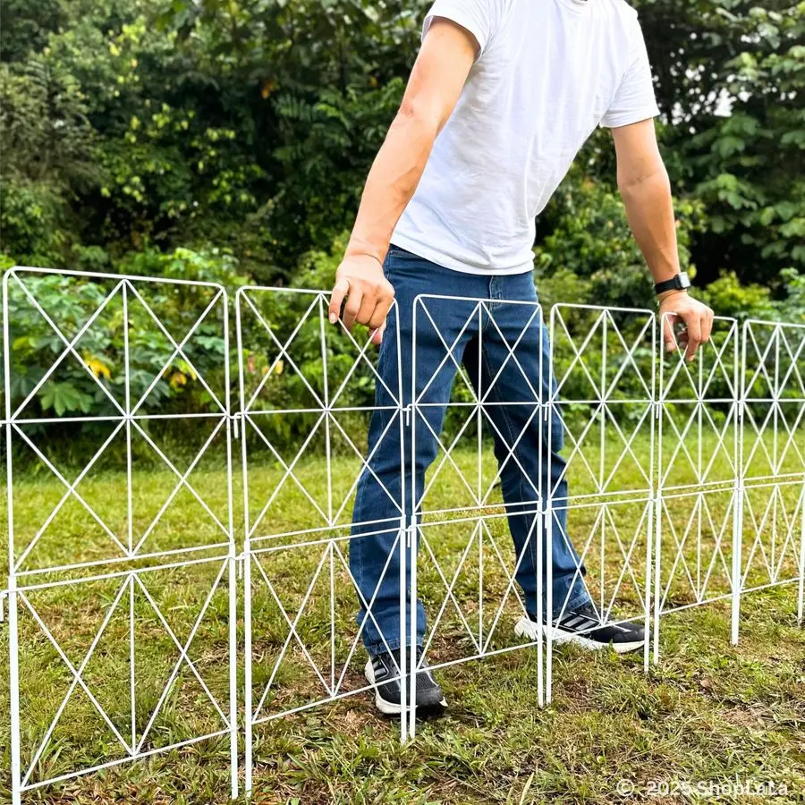 

Decorative Garden Fence 10 Panels 12.5inL x 31inH Animal Barrier Fencing Rustproof White Metal Wire Flower Edging for Landscape,