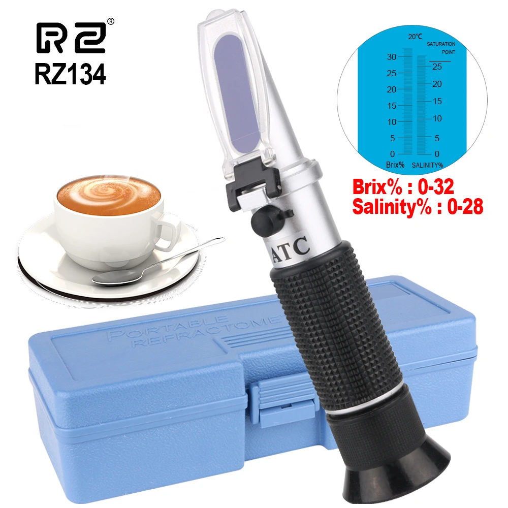 

RZ Coffee Refractometer Sugar Meter Salinity Nacl Tester Portable Handheld Saccharimeter Brix 0-32% Salinity 0-28% Hydrometer