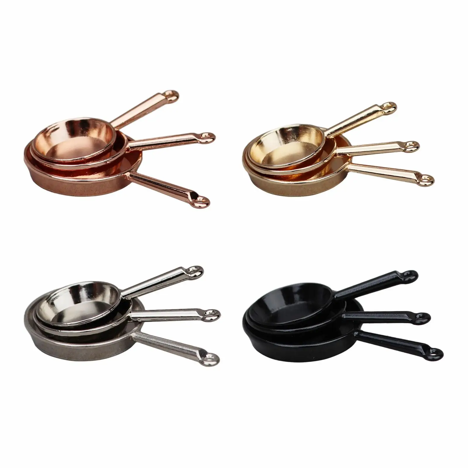 3 Piece Dollhouse Kitchen Utensil Set, Miniature Metal Pans, Party Supplies, Dollhouse Accessories