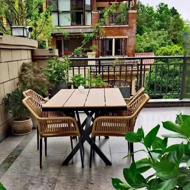 

Aluminum Alloy Outdoor Table and Chair Terrace Table and Chair Garden Furniture Sets Nordic Leisure Rattan Chairs for Courtyard