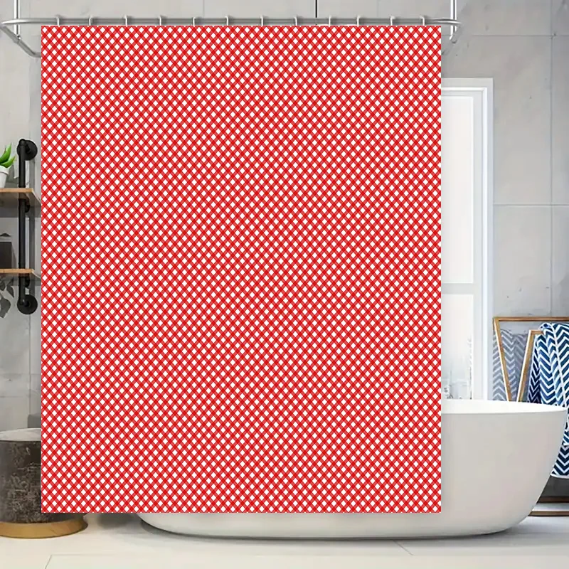 

Red White Checkered Shower Curtain Waterproof Bathroom Decor Fabric Print Shower curtain with Hook Holder Set Home Decoration Si