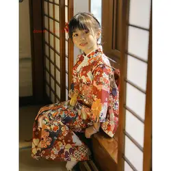 2026 children's vintage dress japanese kimono robe national flower print kimono dress traditional kimono yukata japanese dress