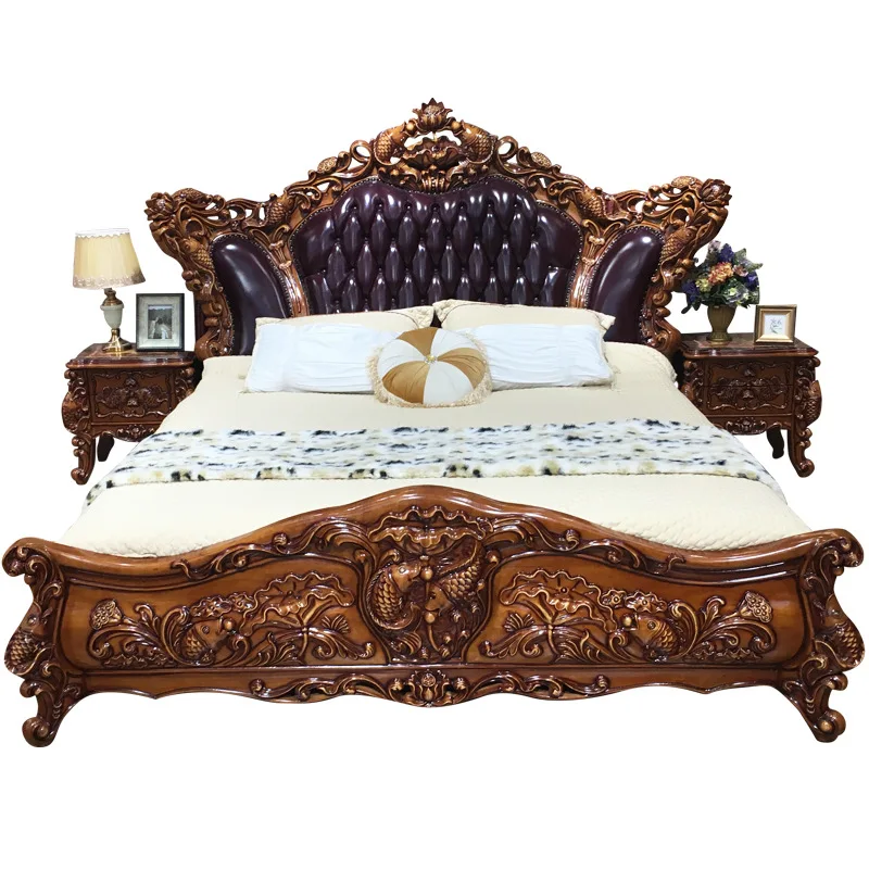 

European solid wood luxury master bedroom palace double bed wedding bed 2.2 meters large bed high-end luxury European and