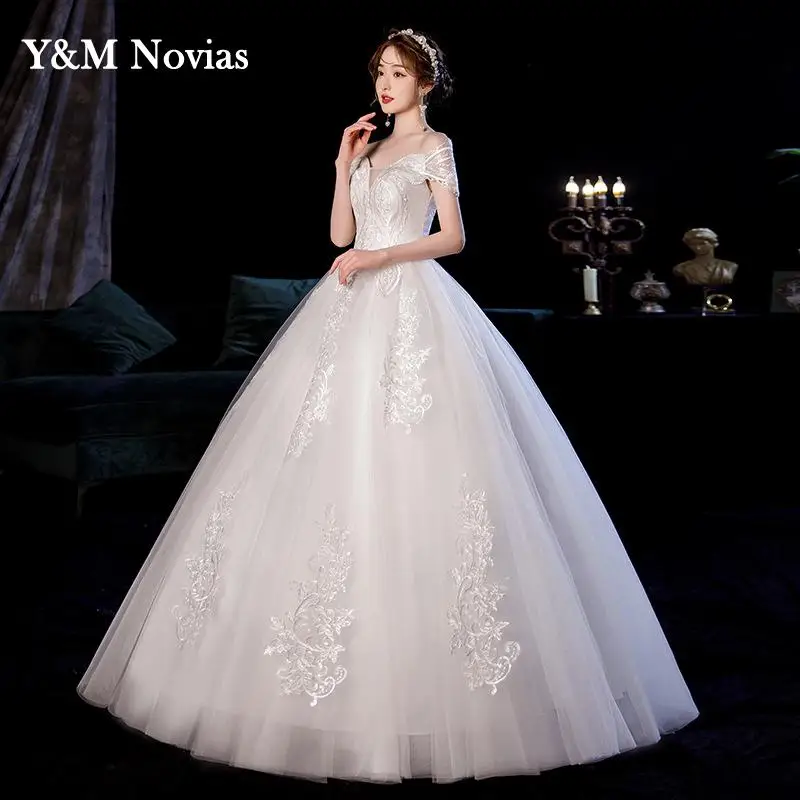 Neue Koreanische Elegante Chinesische Hochzeit Kleid Mit Lange Stickerei Appliqures Spitze Hochzeit Kleider Prinzessin Plus Szie Braut Kleider