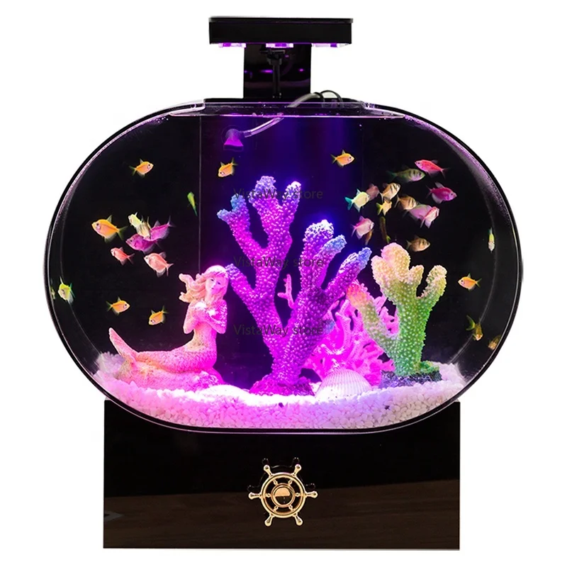 Custom Style LED Lighting Optical Explosion-Proof Acrylic Fish Tank Transparent Ornamental Aquarium Tank Made of Durable Plastic