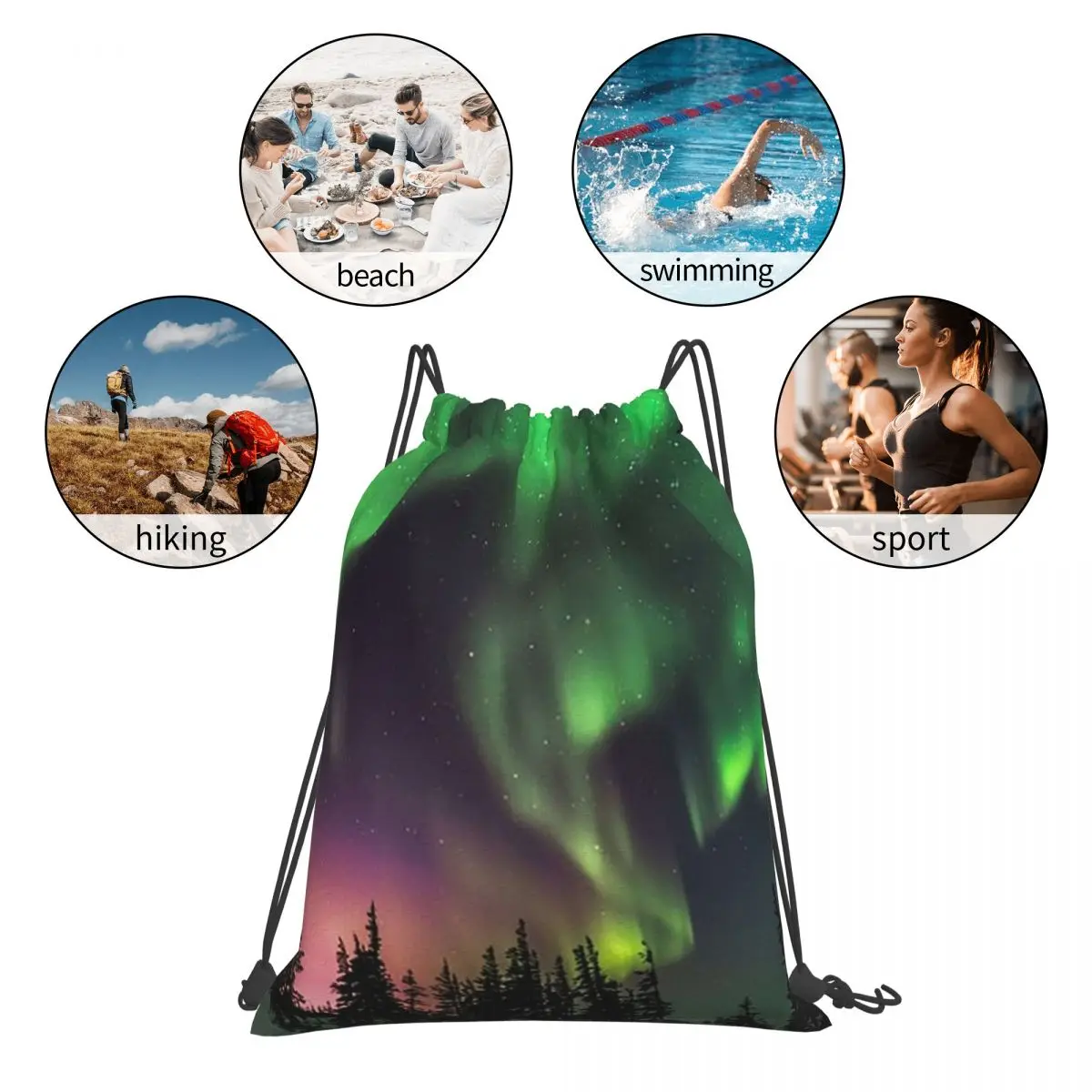 Aurora Drawstring Backpacks Portable Drawstring Bags Drawstring Bundle Pocket Sports Bag Book Bags For Man Woman School