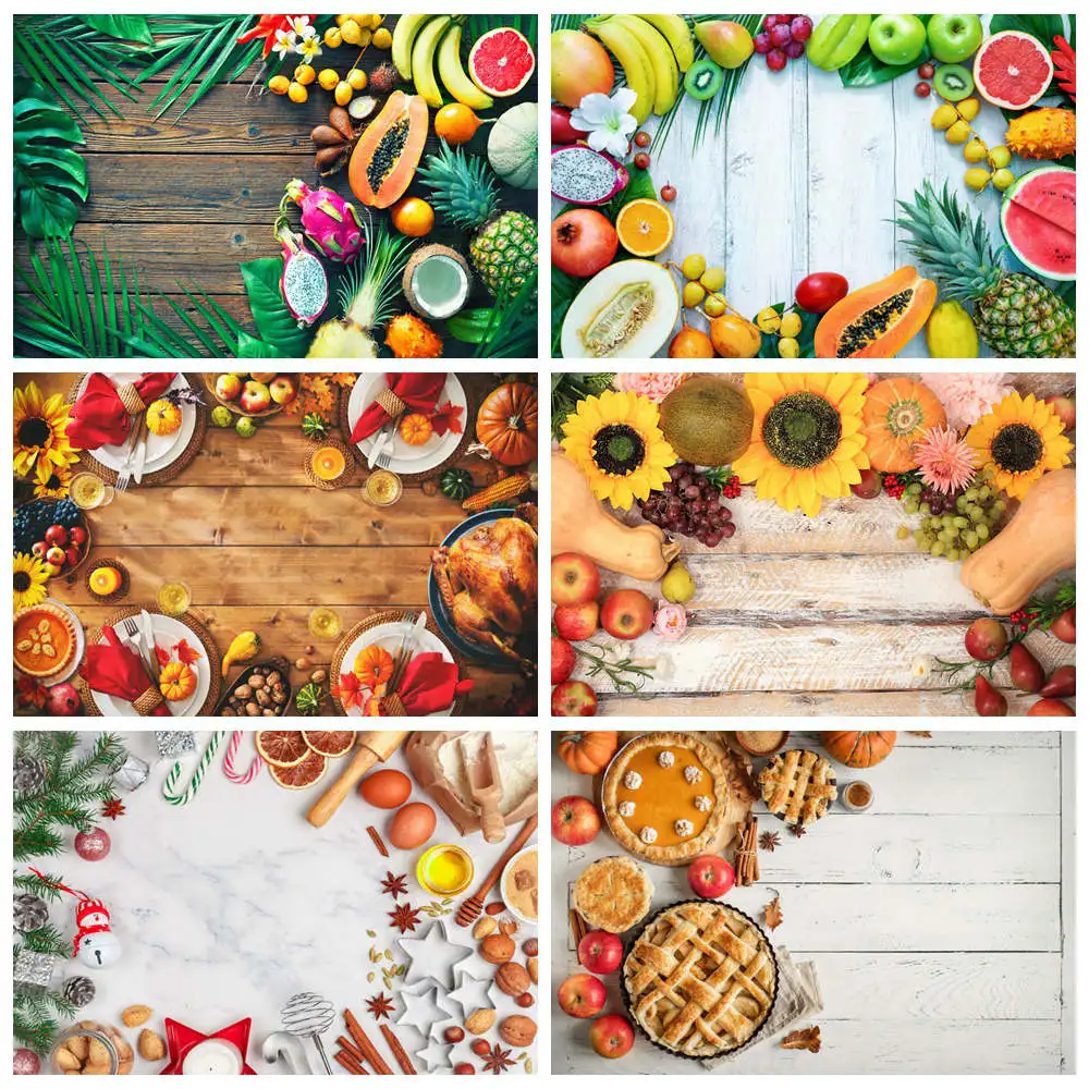 Wood Board Decoration Photography Backdrop Vegetable Fruit Food Cook Banner Sign Home Party Studio Photo Booth Backgrounds Props