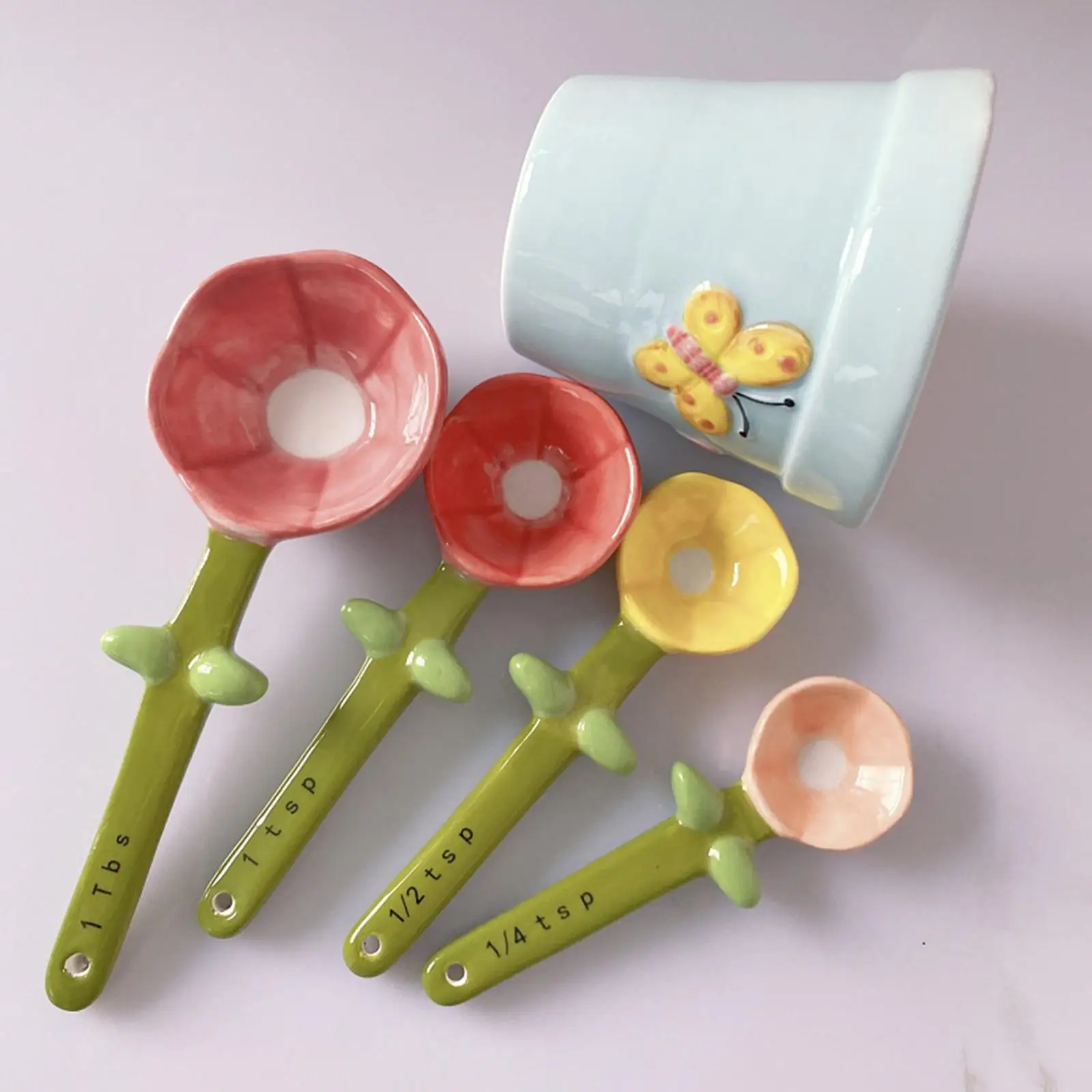 

4 Pieces Fun Flower Pot Measuring Spoon Set Desktop Decoration Kitchen Tool