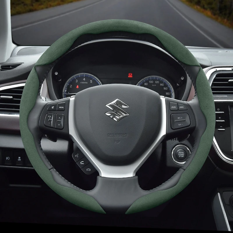 Suitable for Suzuki Anti-Slip Buckle Segmented Suede Steering Wheel Cover Suitable for Swift Sport Sx4 Grand Vitara Ly Jimny Solio Alto Baleno 2017 S Cross Splash Kizashi Fronx Nomade Dzire 800