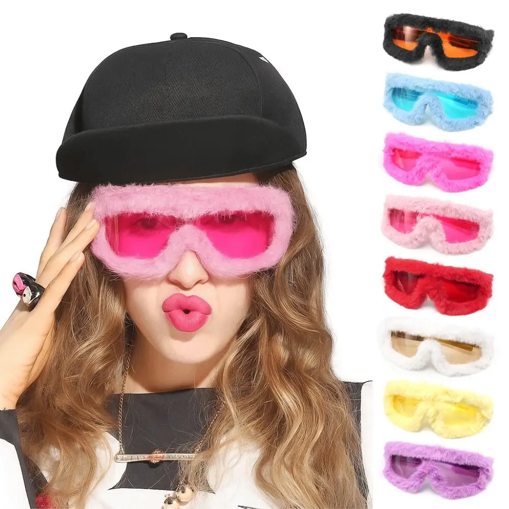 

Y2K Retro Sunglasses Furry Soft Party Sunglasses UV400 Velvet Winter Sunglasses Winter Christmas Halloween Party