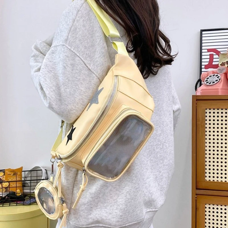 Women Itabag Clear Chest Bag Lovely Waist Bag Pin Display Bag for Travel Daily E74B