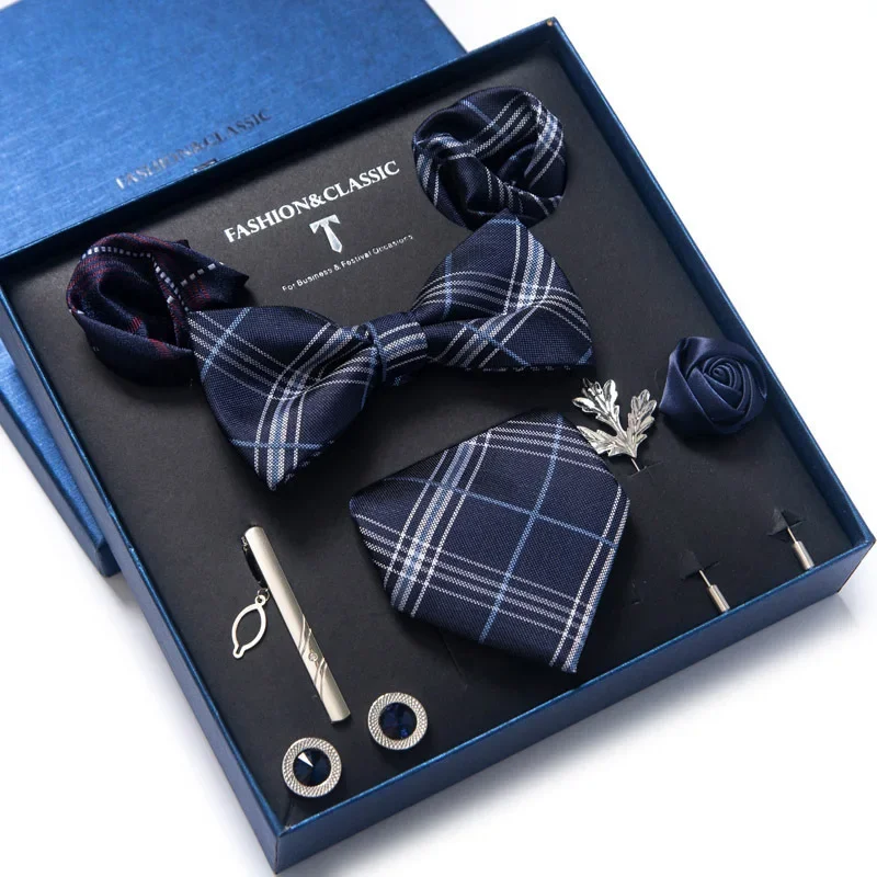 Tie set, bow tie, men\'s accessories, 8-piece set, corsage brooch, cufflinks, formal dress, suit, wedding, wedding