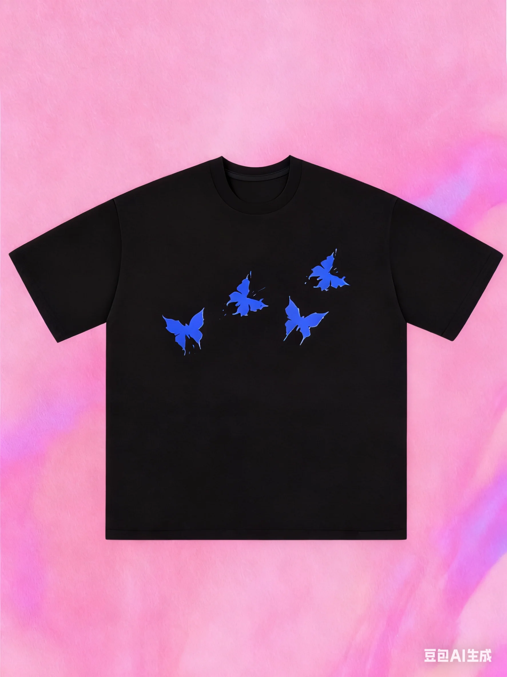 เสื้อยืดแขนสั้นพิมพ์ลายผีเสื้อสีฟ้าชวนฝัน เสื้อฤดูร้อนอเนกประสงค์เหมาะสำหรับคู่รัก