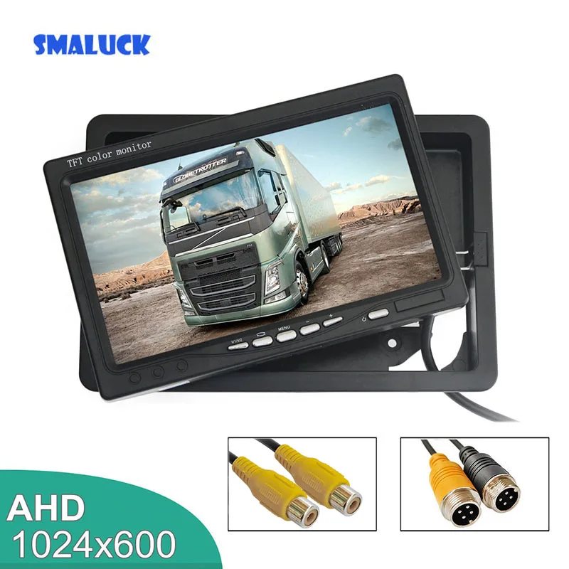 

SMALUCK 7inch AHD EWV 1024x600 Car Monitor Rear View Monitor Support 720P 1080P AHD CVBS Camera 2 Video Input