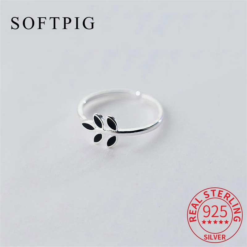 

SOFTPIG Real 925 Sterling Silver Leaves Adjustable Ring For Women Cute Fine Jewelry Luxury Brand Prevent Allergy Accessories