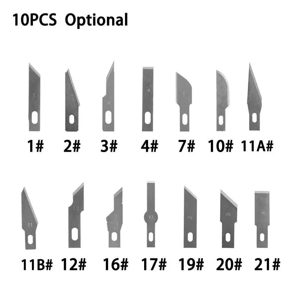 10Pcs Carving Blade Replaceable 1/2/3/4/7/10/11A/11B/12/16/17/19/20/21 Silver DIY Hand Tools Craft Scalpel Multifunction Blade