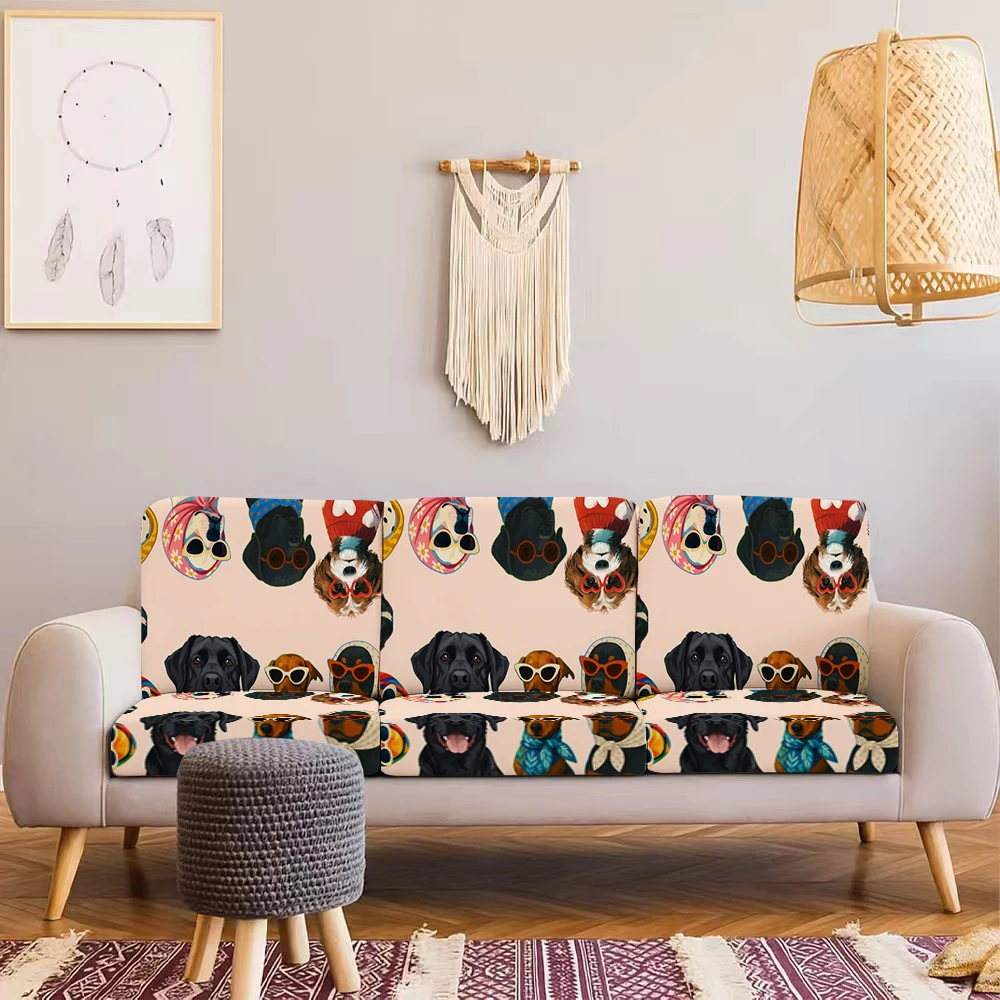 Summer Outdoor Sofa Cover, Cute Dog Pattern Printed Elastic Couch Slipcover, Pet - Friendly Milk Silk Fabric