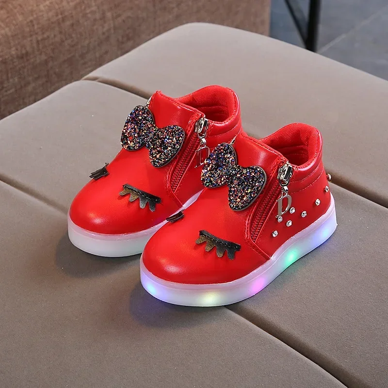 Kinderschoenen Casual Sneaker Voor Jongen Kinderschoenen Meisje Steentjes Led Licht Trend Verlichte Schoen Strik Meisje Schoen Zapatillas