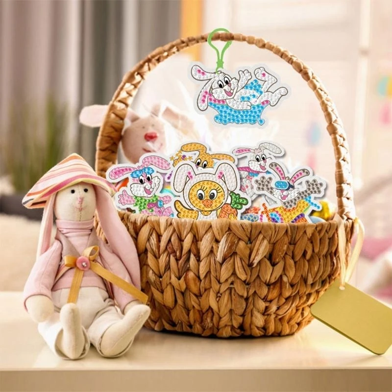 라인 석 스티커 키 체인 부활절 라인 석 스티커 키트 부활절 장난감 토끼 라인 석 스티커 어린이위한 DIY 키 체인 K 15UB