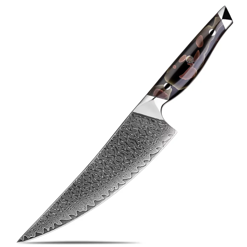 Professional Butcher Knife 8 Inch Damascus Steel Cleaver Knife Sharp Kitchen Chef Knife Slicer Copper Platinum Resin Handle