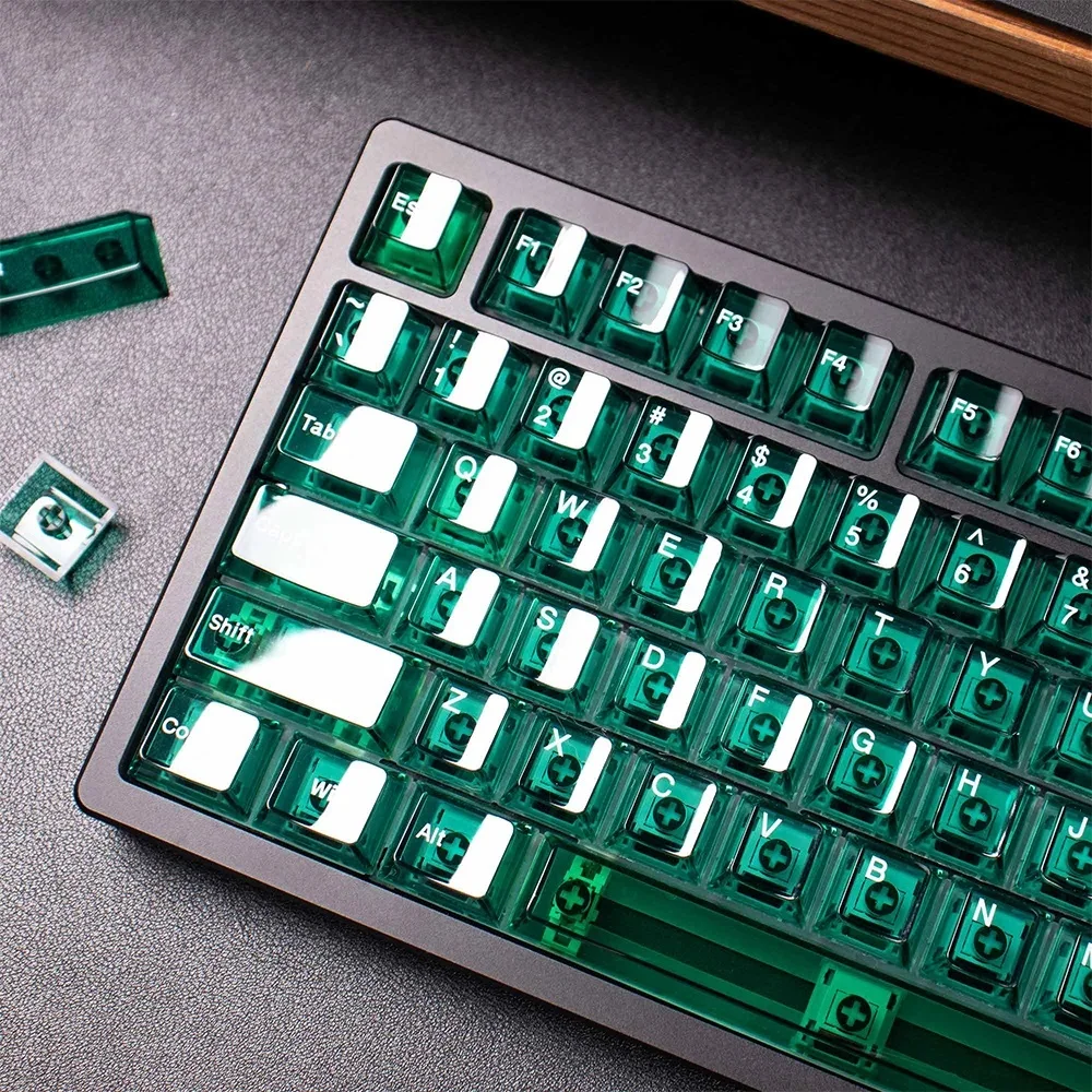 

Emerald Green Crystal Clear Keycaps White Font Cherry Profile PC Keycap Custom Keyboard keycap For Cherry MX Mechanical Keyboard