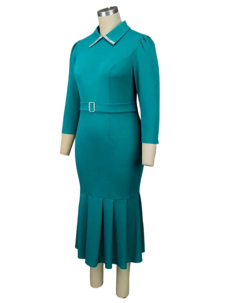 Elegant POLO Collar Office Workwear for Autumn/winter Long Sleeved High Waisted Dress Women's Commuting Solid Color Dresses