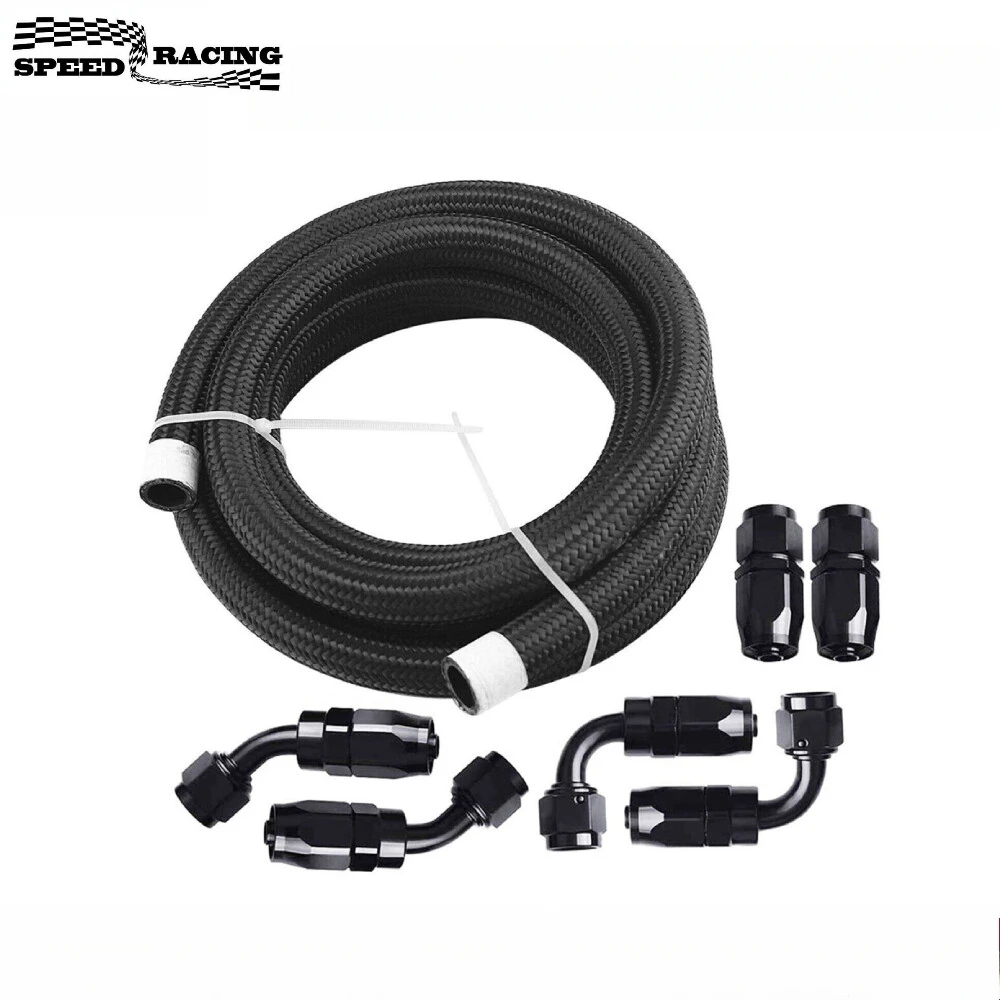 

20FT Nylon Braided Fuel Line 6AN Oil/Gas/Fuel Hose End Fittings Kit Red-black/Black