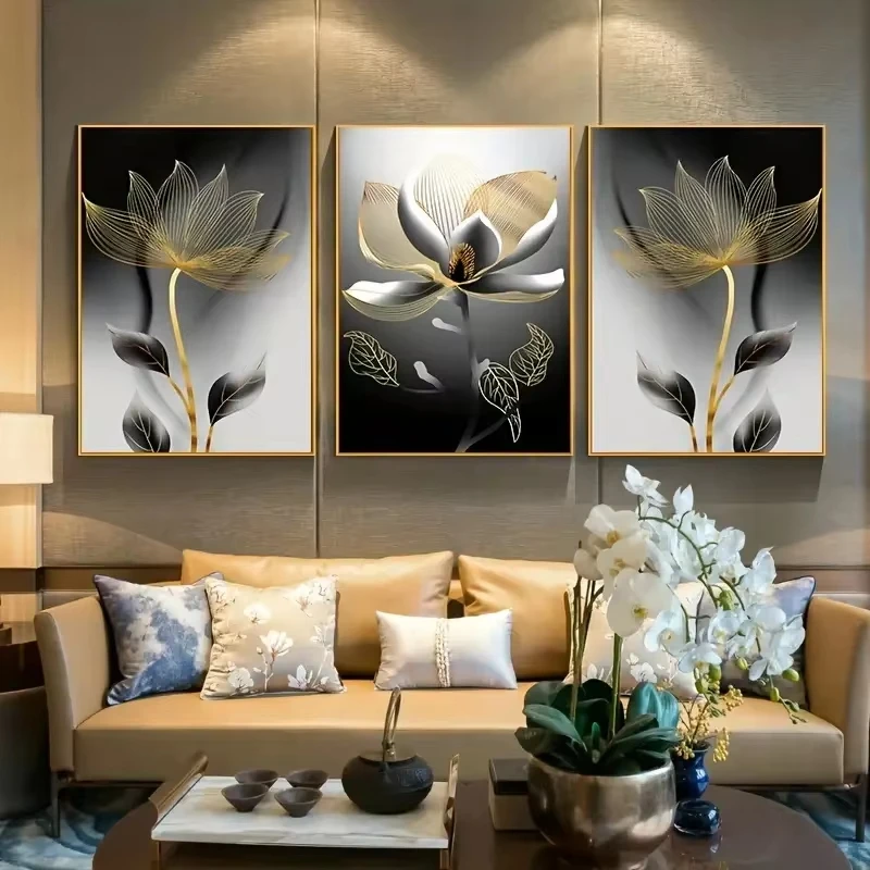

3pcs Frameless Modern Luxury Flower Painting Wall Art Canvas Posters Art for Living Room Home Decor Aesthetic Canvas Print