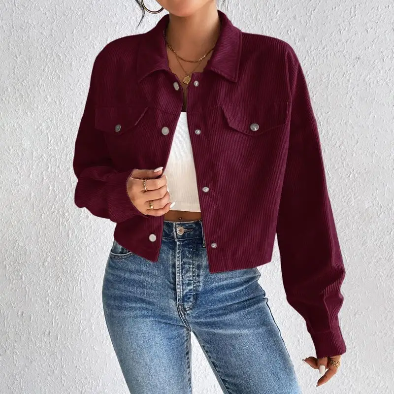 

Casual Corduroy Jaet Single Button Flip Collar ort Outerwear Women's Autumn Winter New Sle Long Sve Color