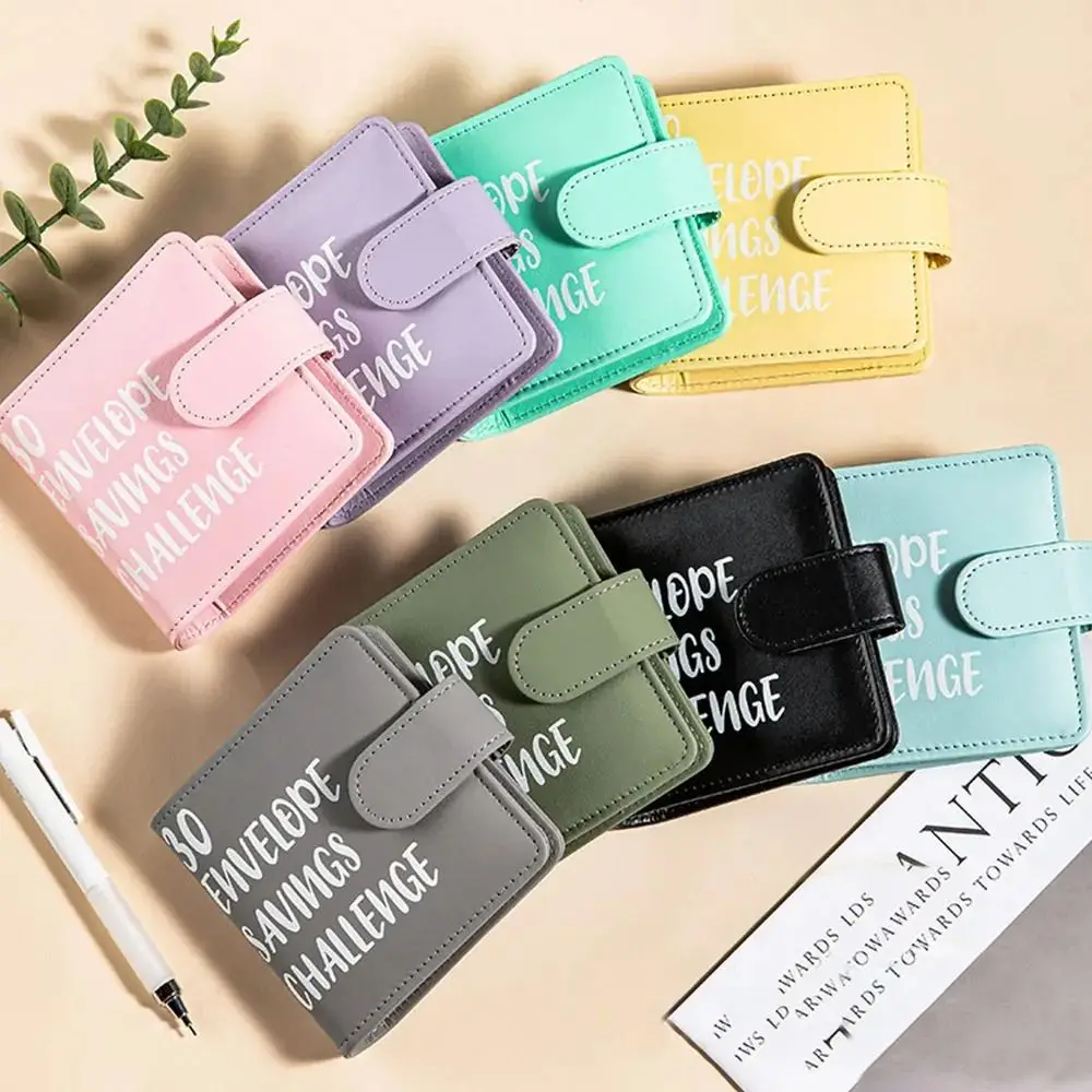

PU Leather Money Saving Challenge Book Large Capacity Waterproof Small Binder with Cash Envelopes Loose-Leaf Save Money