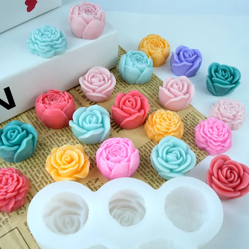 5 pçs/set flor vela molde de silicone 3d rosa peônia flor sabão gesso artesanato resina molde diy chocolate gelo bolo cozimento molde