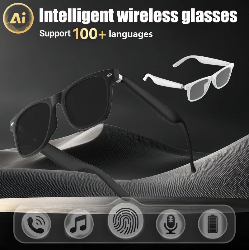 The Smart AI Translation Glasses Have a Built-in Microphone, Dual Speakers, Music Control, Wireless Calling, and Camera Control