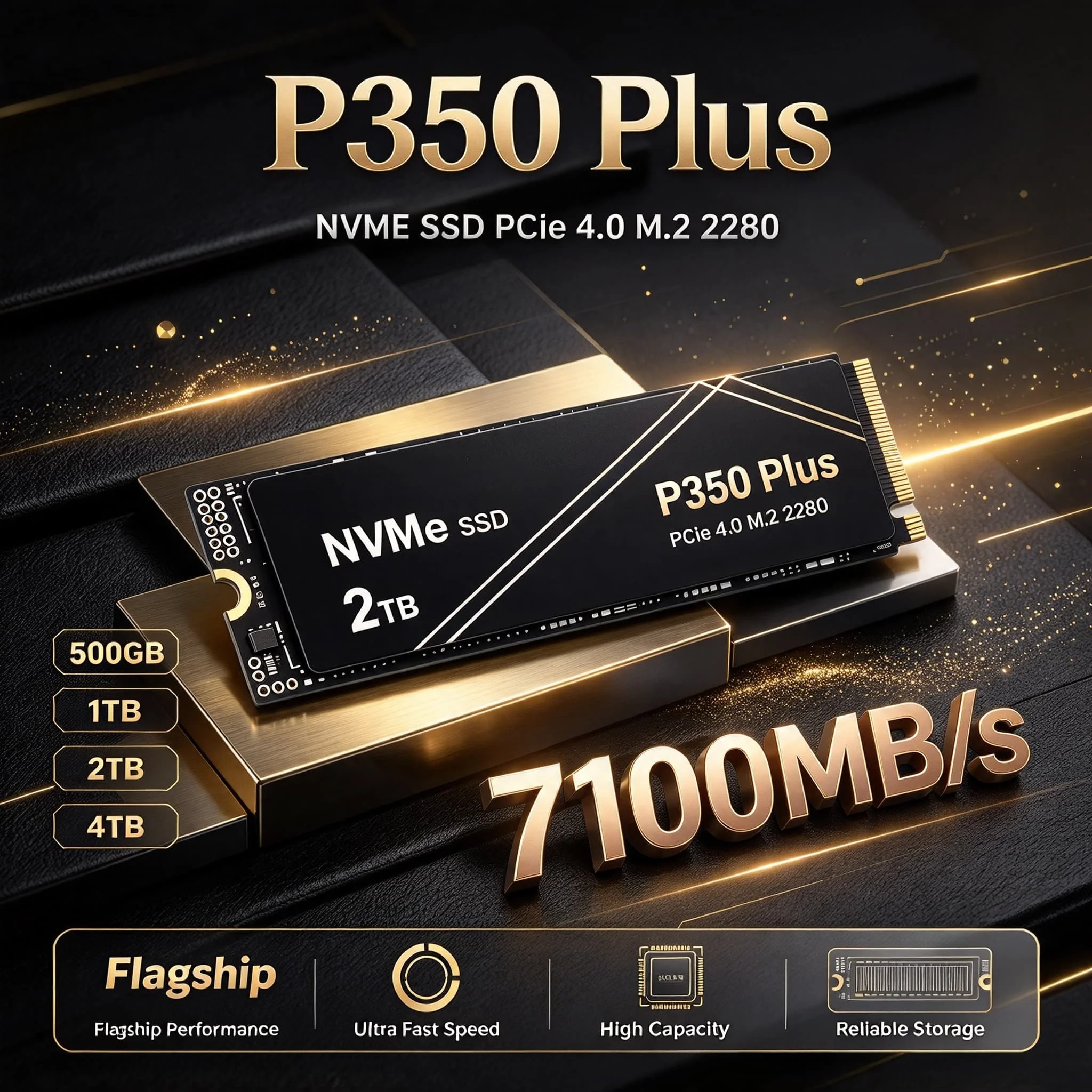 P350 Plus NVMe SSD 7100MB/s PCIe 4.0 M.2 2280 Internal Drive 2X Speed Boost 4TB 2TB 1TB 500GB for Laptop Desktop PC Max Ultra